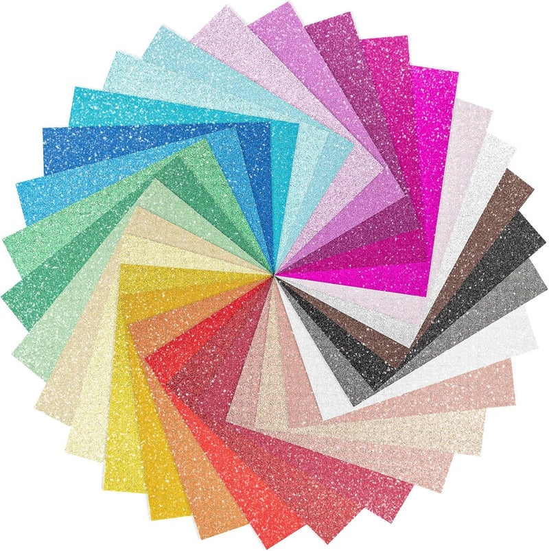 Nitelemn 30 Pack Glitter Cardstock Paper Sheets, 30 Colors 6×8inch Shimmering Paper 250gsm/92lb For Arts and Crafts, Decorative, Weddings & Birthdays Invitations, Scrapbook Supplies (Glitter) - Image 1